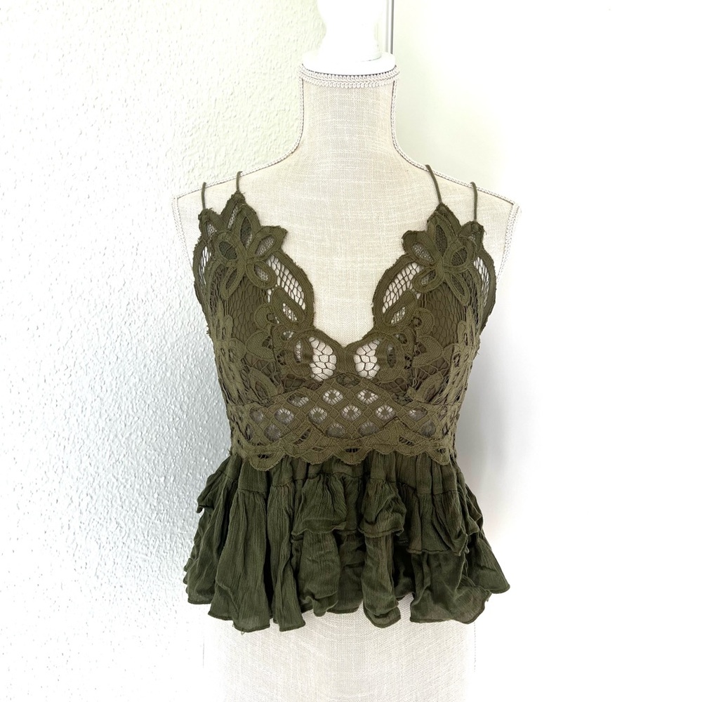 Free People Olive Green Lace Peplum Top